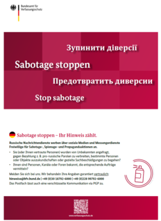Flyer des BfV Sabotage Stoppen
