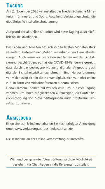 Beschreibung der Wirtschaftsschutztagung im Flyer