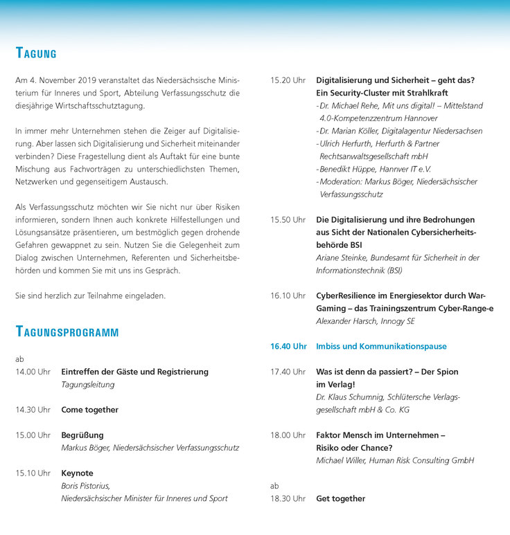 Programm Wirtschaftsschutz-Tagung 04.11.2019